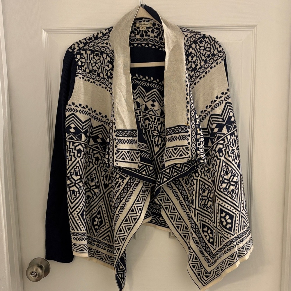 Lucky Brand Geometric Patterned Open Front Sweater